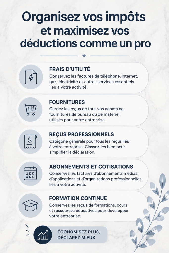 Femme souriante organisant ses documents fiscaux, symbolisant une gestion efficace des impôts.