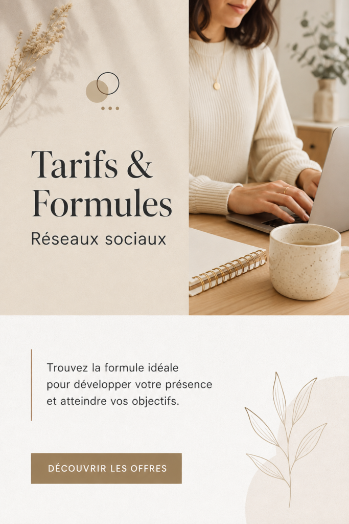 Une femme d'affaires souriante examinant des forfaits pour son entreprise sur les réseaux sociaux.
