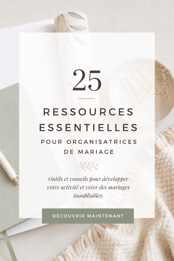 Organisatrice de mariage en train de planifier un événement avec des ressources professionnelles.