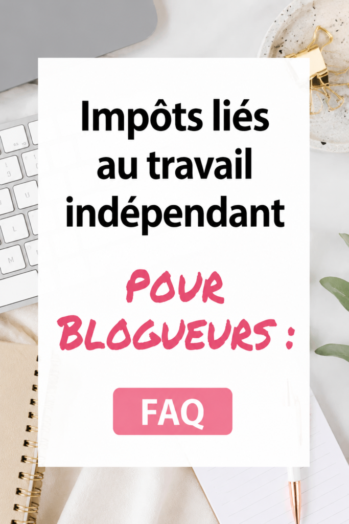 Image d'une femme blogueur travaillant sur un ordinateur avec des documents fiscaux autour d'elle.