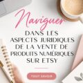 Image représentant une femme créatrice vendant des produits numériques sur Etsy, avec un ordinateur et des créations en arrière-plan.