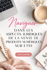 Image représentant une femme créatrice vendant des produits numériques sur Etsy, avec un ordinateur et des créations en arrière-plan.