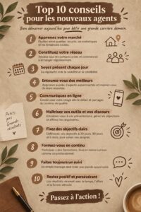 Une femme agent immobilier souriante avec des documents dans les mains, souriant à ses clients sur le terrain.