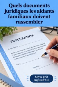 Un aidant familial examine des documents légaux devant un ordinateur.