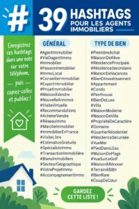 Un agent immobilier discutant de sa stratégie de marketing avec des hashtags