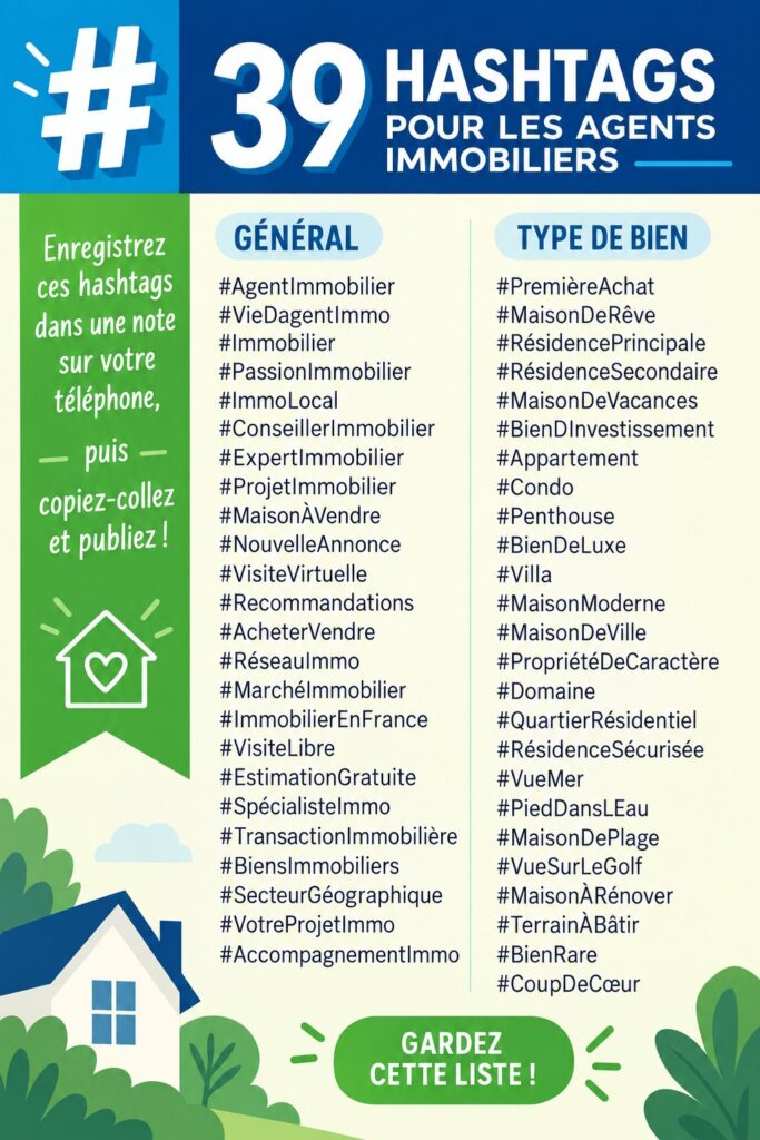 Un agent immobilier discutant de sa stratégie de marketing avec des hashtags