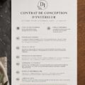 Modèle de contrat de design d'intérieur avec un aperçu des sections clés.