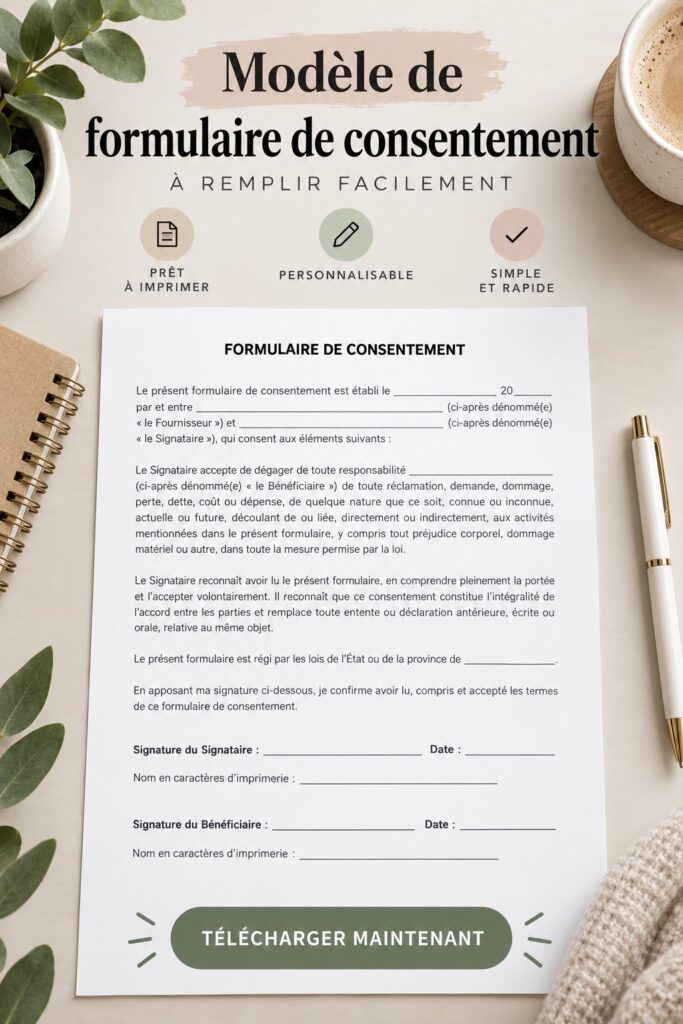 Modèle de formulaire de consentement à remplir, prêt à être utilisé