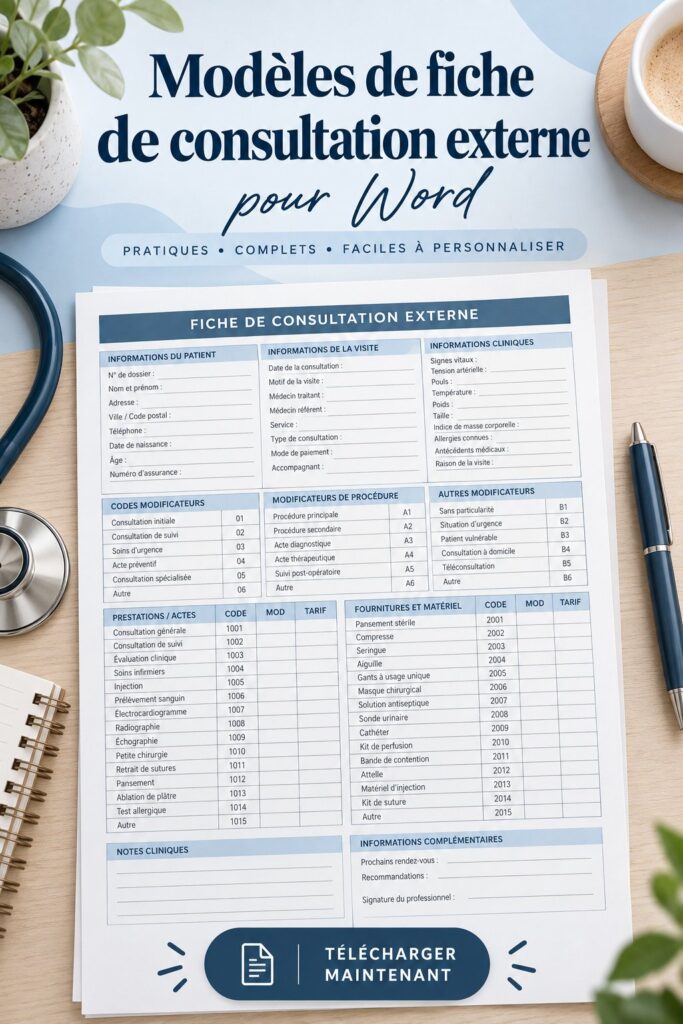 Modèles de formulaires médicaux à télécharger pour consultations.