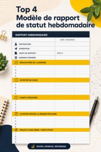 Modèle de rapport de statut hebdomadaire sur un bureau avec un ordinateur