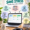 Femme travaillant depuis chez elle avec un ordinateur, utilisant des outils de gestion de projets.