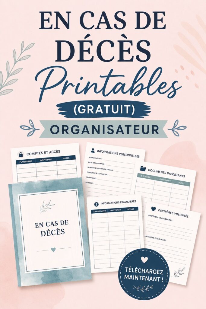 Un aperçu coloré de printables pour l'organisation des affaires personnelles.