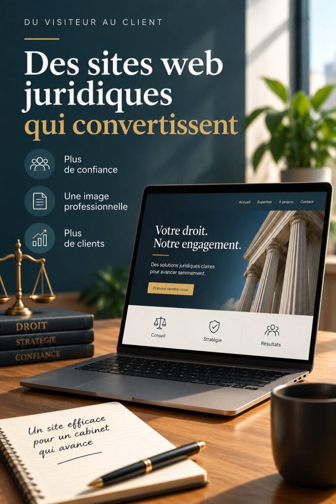 Capture d'écran d'un site web juridique moderne, design accueillant