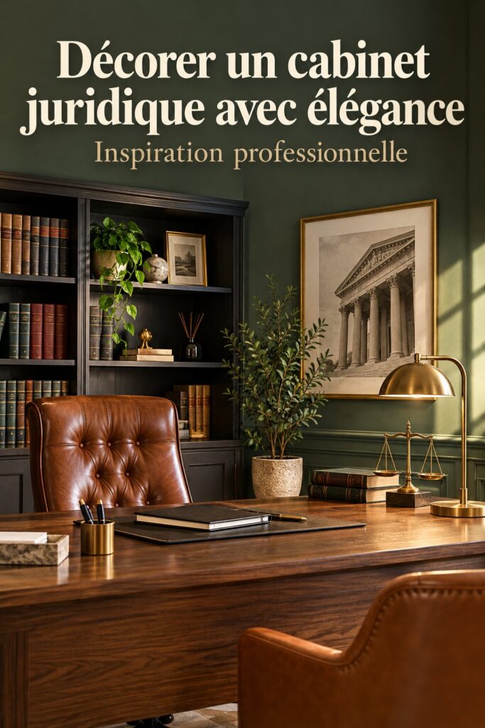 Un intérieur moderne et accueillant d'un cabinet d'avocat avec des touches de décoration chaleureuses.