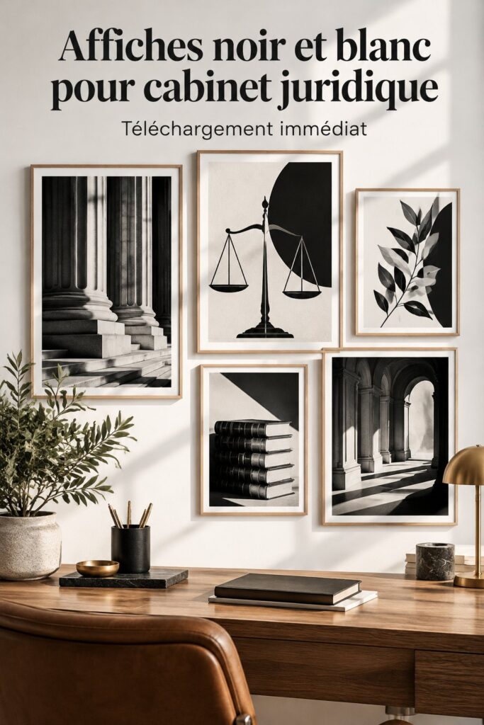 Art mural élégant en noir et blanc pour bureau d'avocat