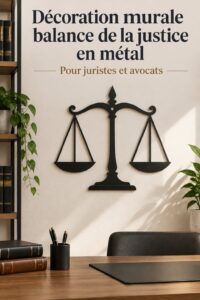 Un panneau mural en métal représentant des échelles de la justice, parfait pour décorer un cabinet d'avocat.