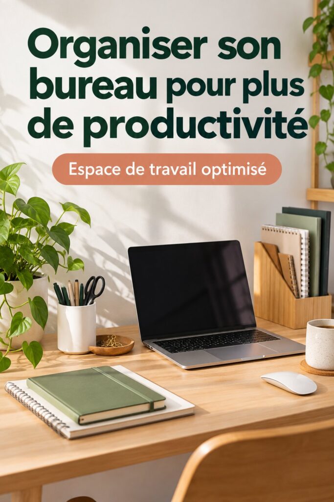 Un bureau bien organisé avec des accessoires pratiques et esthétiques