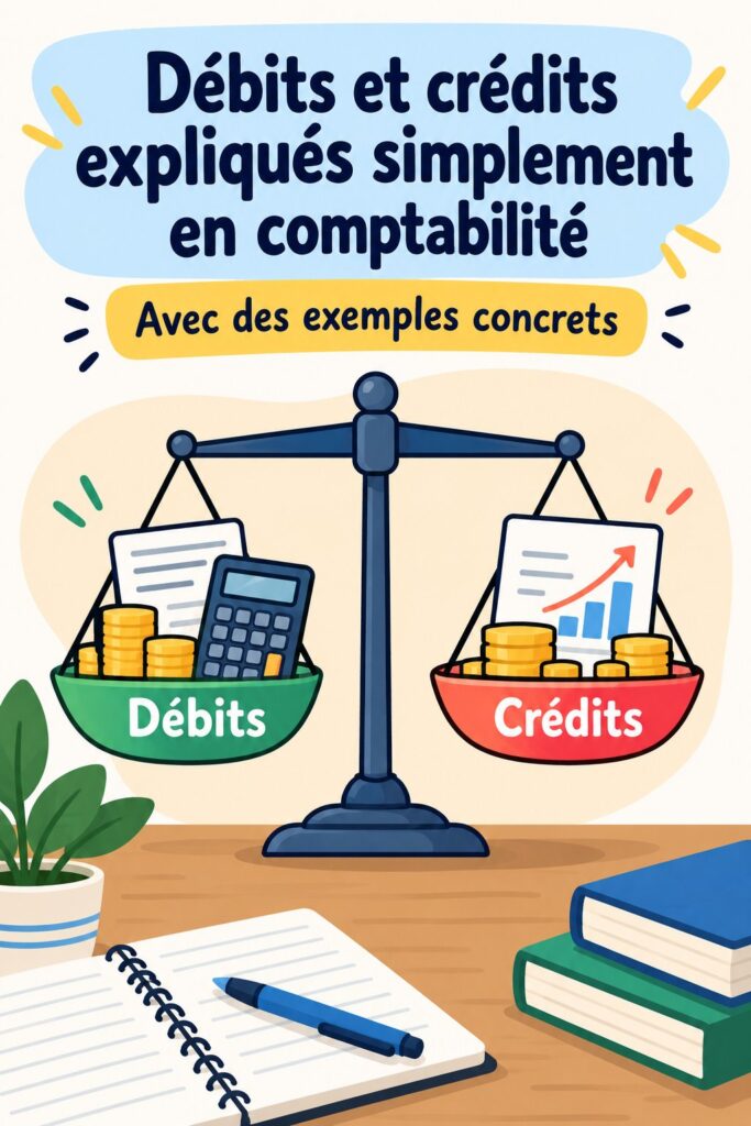 Illustration des concepts de débits et crédits en comptabilité avec des exemples pratiques.