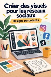 Femme travaillant sur le design d'un post pour les réseaux sociaux, illustrant le sujet du design social.