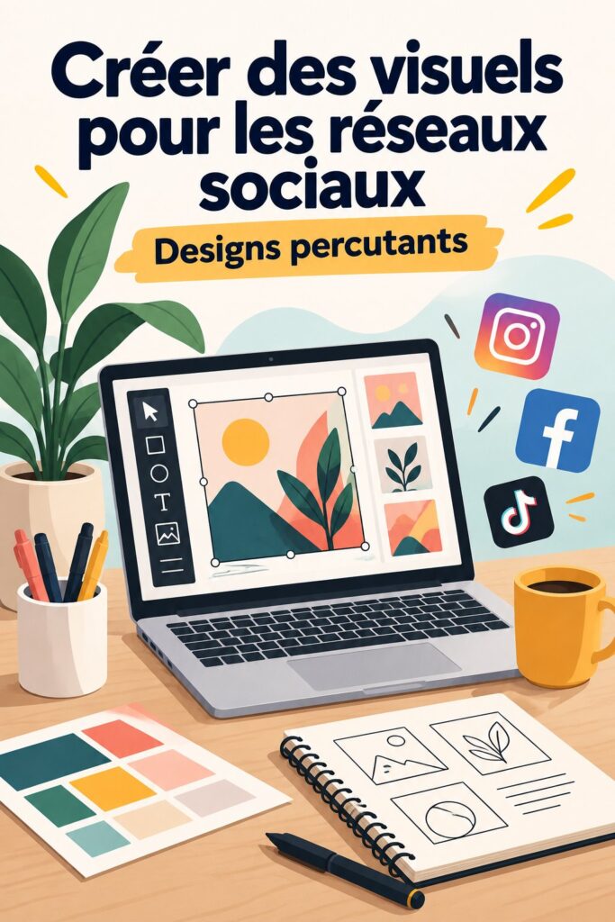 Femme travaillant sur le design d'un post pour les réseaux sociaux, illustrant le sujet du design social.