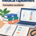 Image représentant une femme heureuse en train de travailler sur un ordinateur pour devenir codeur médical