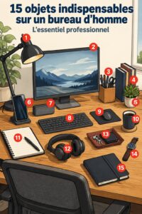Cuisine avec un bureau bien organisé et des éléments pratiques pour le travail.