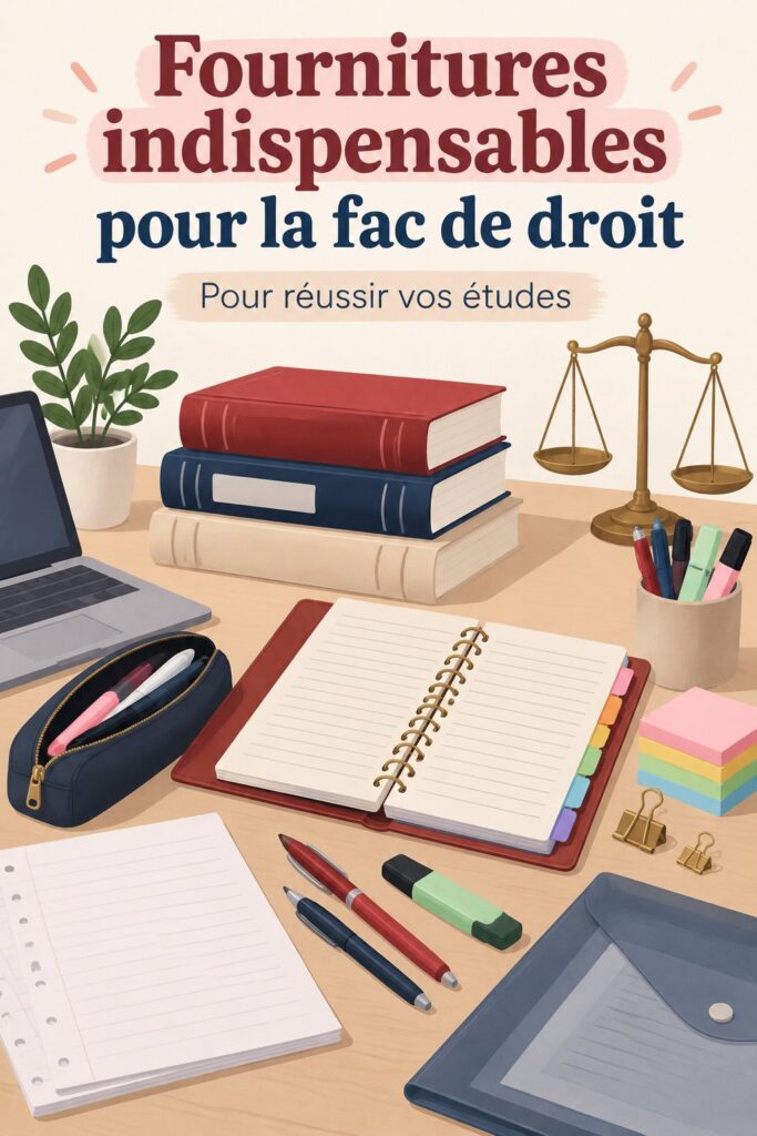 Fournitures essentielles pour étudiants en droit : ordinateurs portables, stylos et cahiers