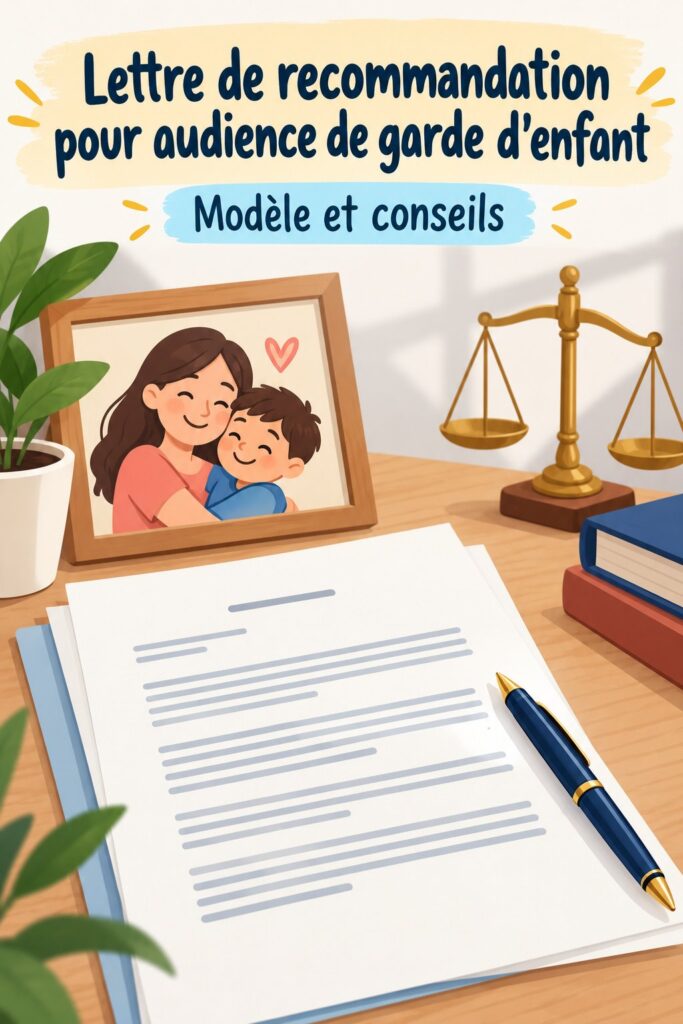 Lettre de recommandation pour une audience de garde d'enfant sur un bureau avec un stylo.