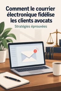 Jeune avocate consultant des emails sur son ordinateur, illustrant le marketing par email pour juristes