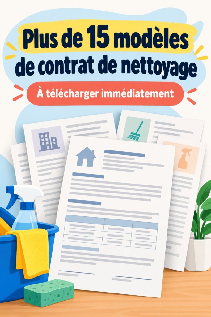 Image d'un modèle de contrat de nettoyage avec une mise en page claire et professionnelle.