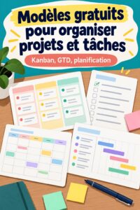 Une femme utilisant un modèle d'organisation de projet sur son ordinateur.