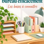 Un bureau organisé avec des accessoires pratiques et une décoration chaleureuse.