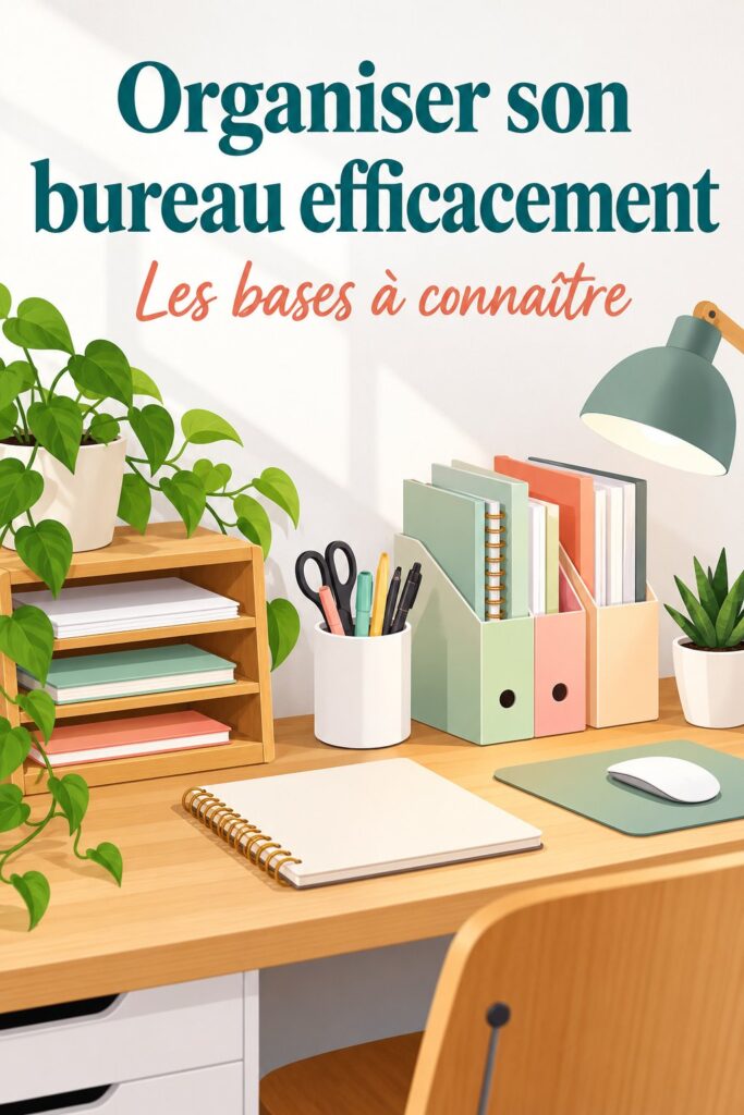 Un bureau organisé avec des accessoires pratiques et une décoration chaleureuse.