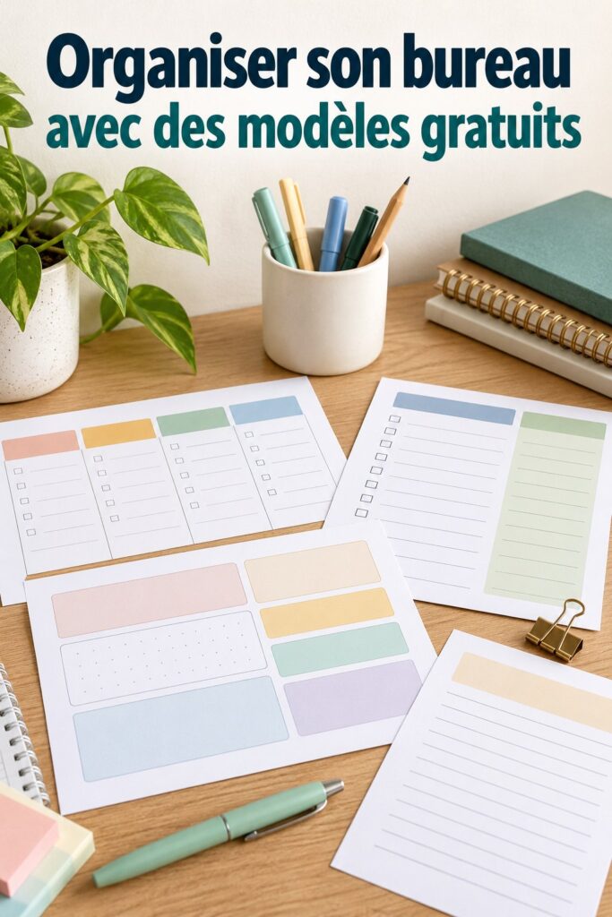 Bureau bien organisé avec des imprimables gratuits pour maintenir l'ordre.