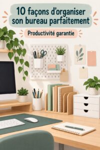 Un bureau moderne bien organisé avec une décoration apaisante et fonctionnelle.
