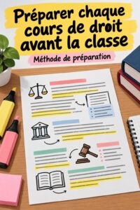 Étudiante préparant son cours de droit avec des livres et un ordinateur