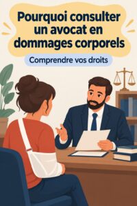 Une femme consultée avec son avocat, discutant de son cas de préjudice.